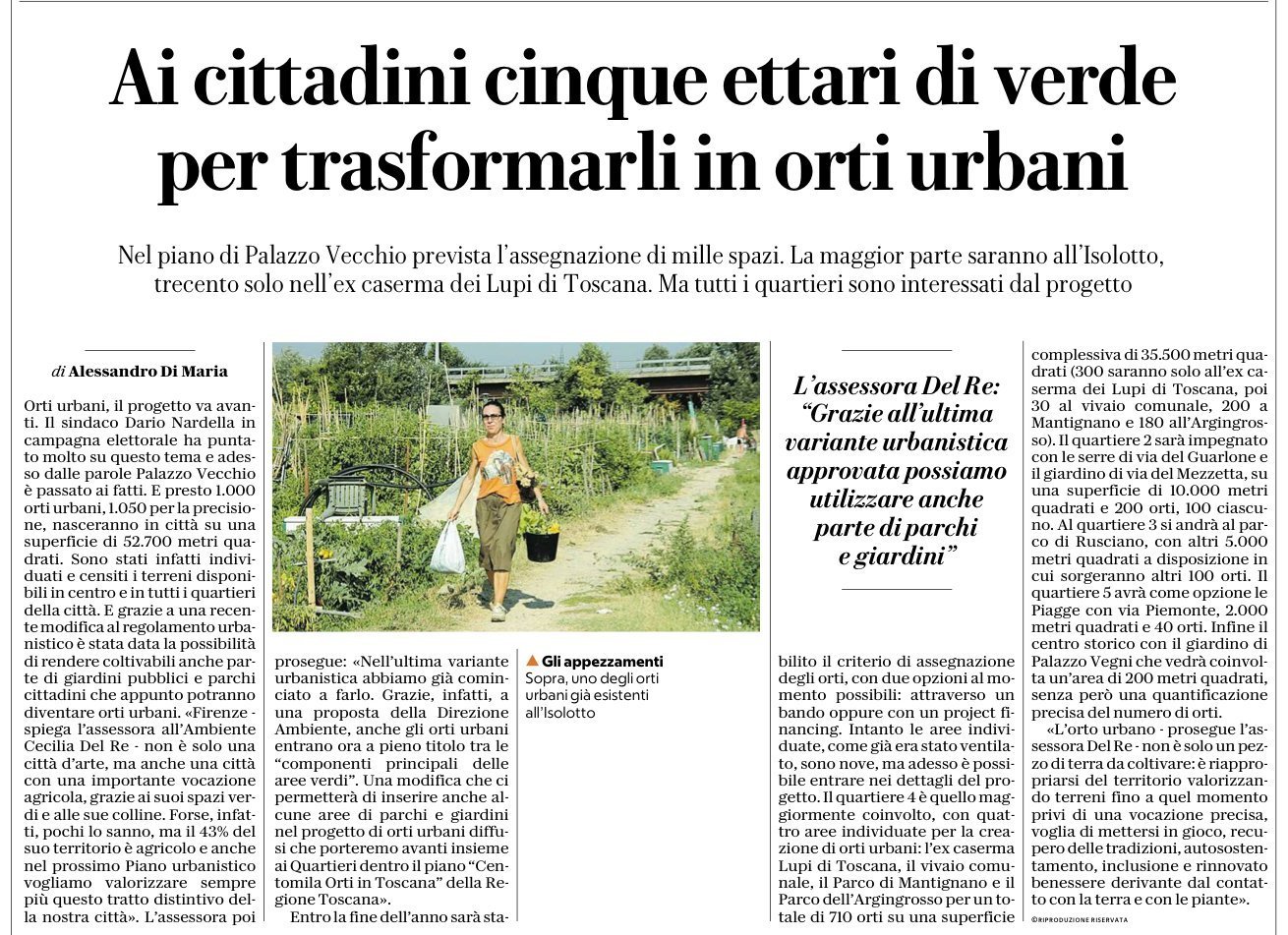 Ai cittadini cinque ettari di verde per trasformarli in orti urbani | La Repubblica Firenze