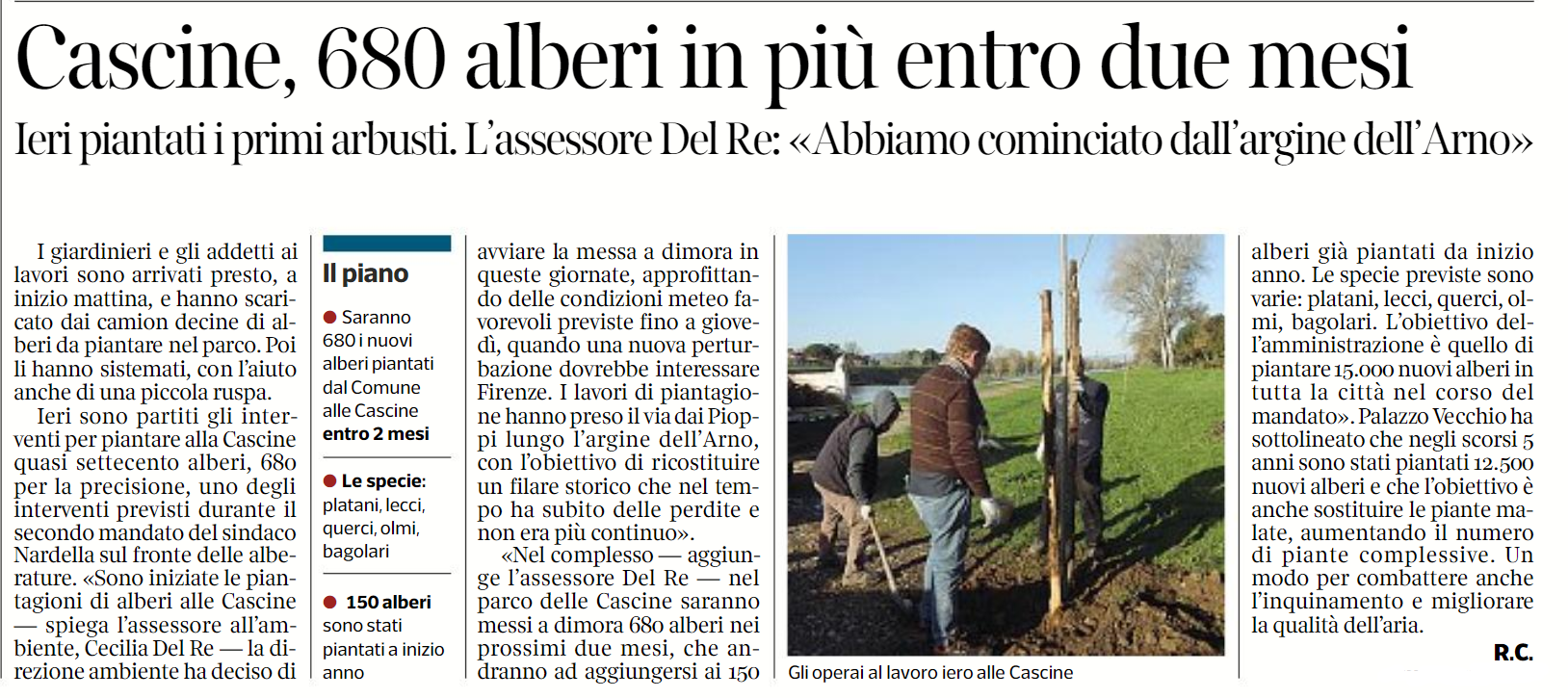 Cascine, 680 alberi in più entro due mesi | Corriere, Nazione