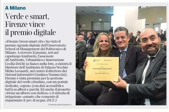 Verde e Smart, Firenze vince il premio digitale| La Repubblica Firenze, Corriere Fiorentino
