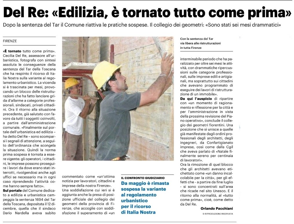 Del Re: “Edilizia, è tornato tutto come prima”| La Nazione Firenze