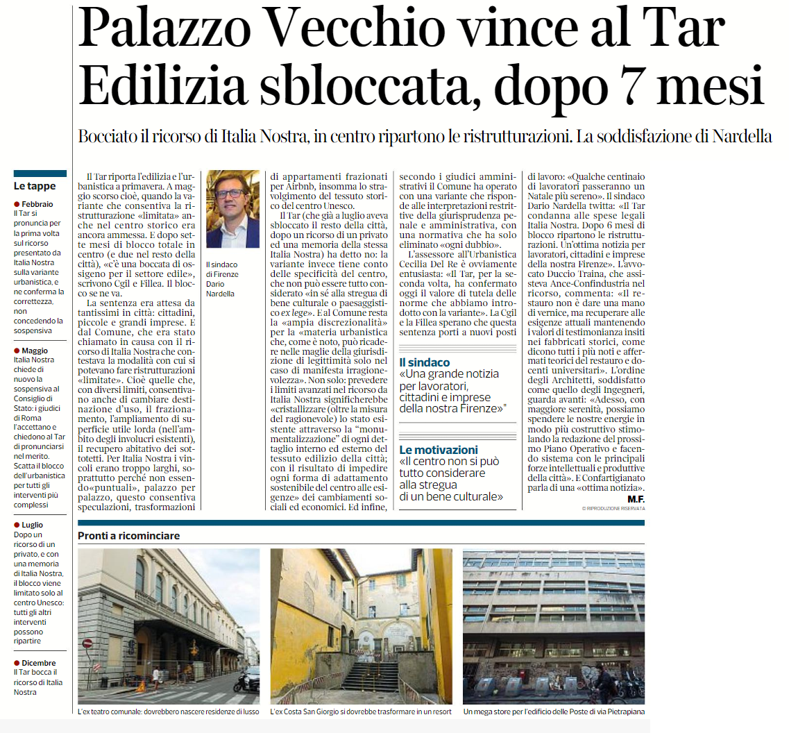 Palazzo Vecchio vince al Tar Edilizia sbloccata | Nazione, Repubblica, Corriere