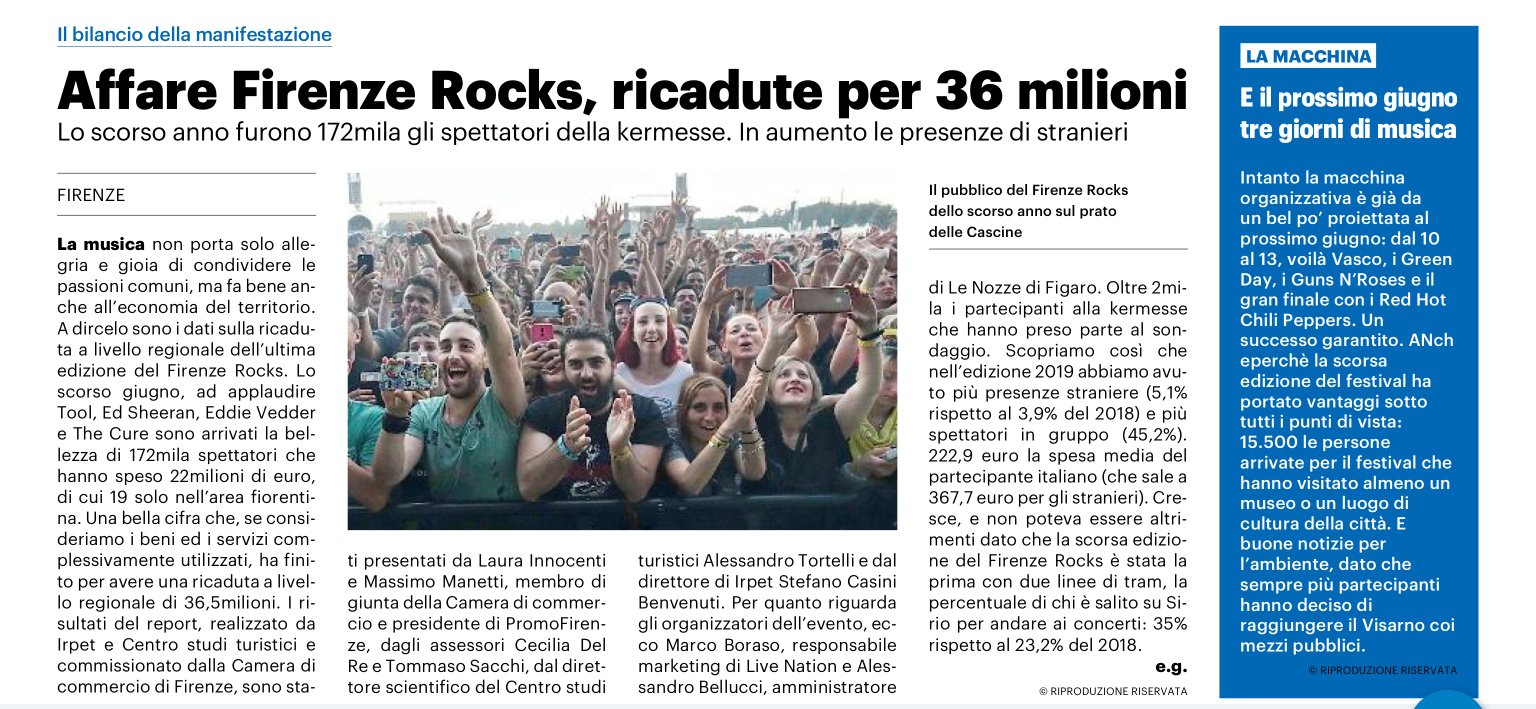 Affare Firenze Rocks ricadute per 36 milioni | Nazione, Repubblica, Corriere