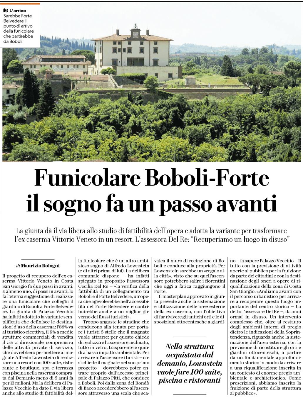 Funicolare Boboli-Forte il sogno fa un passo avanti| La Repubblica Firenze, Nazione
