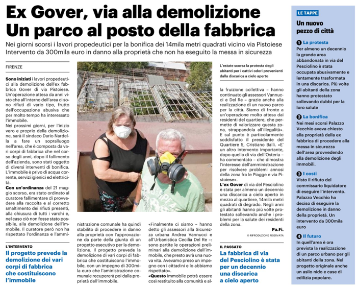 Ex Gover via alla demolizione un parco al posto della fabbrica| La Repubblica Firenze, Nazione